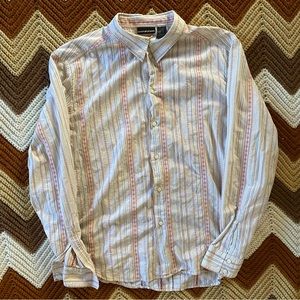 Vintage Y2K green striped logo DKNY button down shirt size XL